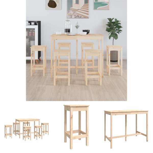 The Living Store 7-osainen Baarisarja täysi mänty -  Keittiön & ruokasalin kalusteet