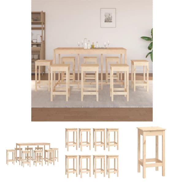 The Living Store 9-osainen Baarisarja täysi mänty -  Keittiön & ruokasalin kalusteet