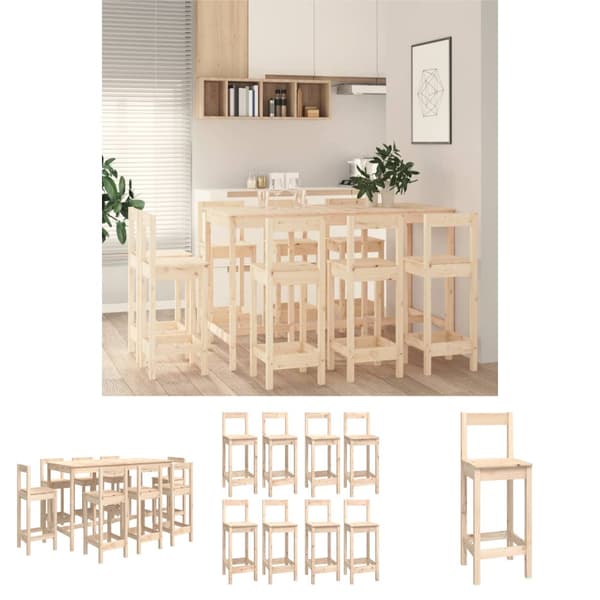 The Living Store barsæt 9 dele massivt fyrretræ -  Møbelsæt til køkken og spisestue