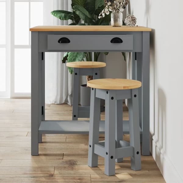 The Living Store 3-osainen Baarisarja harmaa täysi mänty -  Keittiön & ruokasalin kalusteet