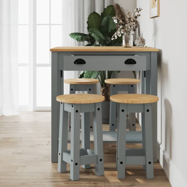 The Living Store 5-osainen Baarisarja harmaa täysi mänty -  Keittiön & ruokasalin kalusteet