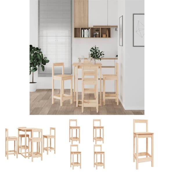 The Living Store 5-osainen Baarisarja täysi mänty -  Keittiön & ruokasalin kalusteet