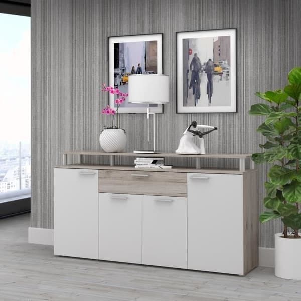 GULADA TV-skåp - 170 cm skänk - 160 cm matbord - Modernt - Vit och ekdekor