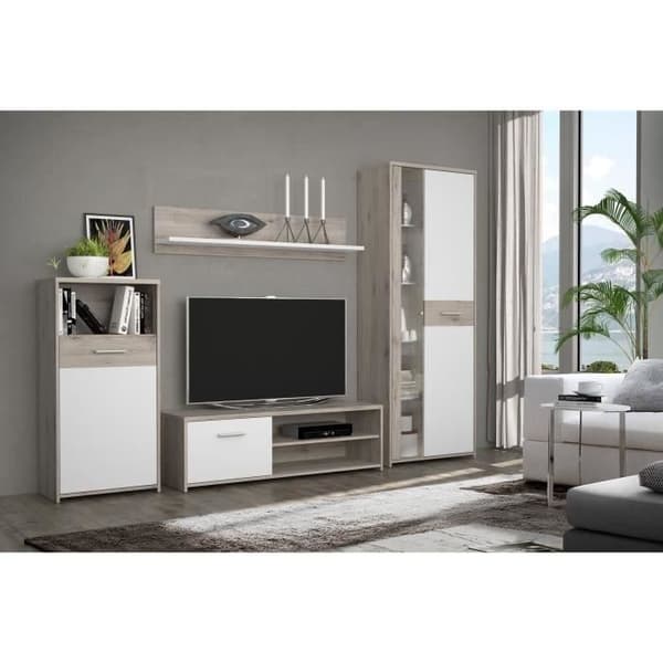 GULADA TV-skåp - 170 cm skänk - 160 cm matbord - Modernt - Vit och ekdekor