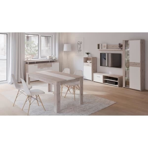 GULADA TV-skåp - 170 cm skänk - 160 cm matbord - Modernt - Vit och ekdekor