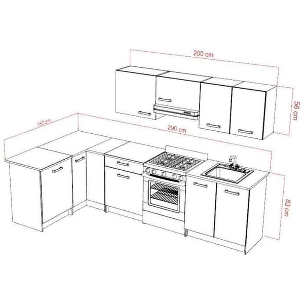 START Komplett hörnkök - Vit melamin - Blank vit polymerfront - L290 x D150 cm - Bänkskiva medföljer -
