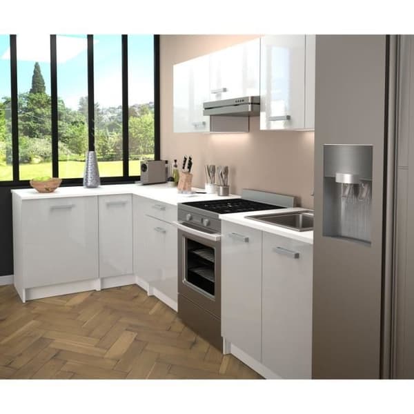 START Komplett hörnkök - Vit melamin - Blank vit polymerfront - L290 x D150 cm - Bänkskiva medföljer -
