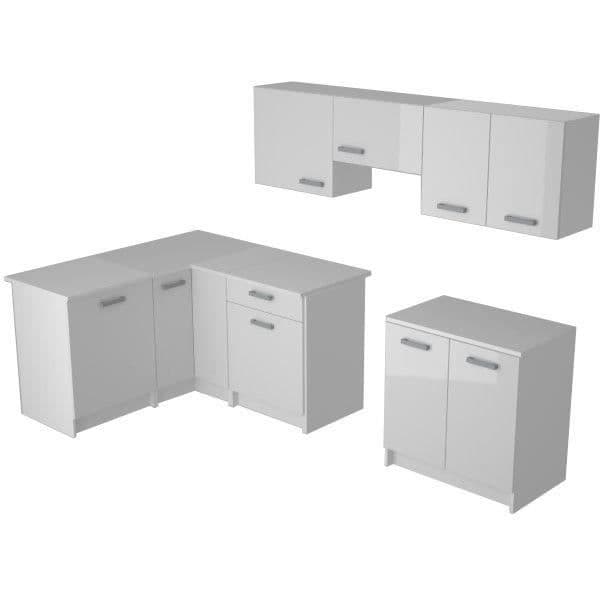 START Komplett hörnkök - Vit melamin - Blank vit polymerfront - L290 x D150 cm - Bänkskiva medföljer -