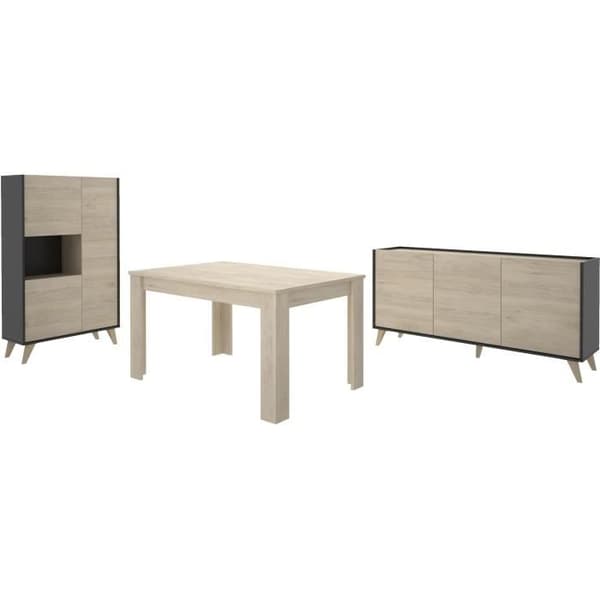 Komplett matsal med skänk + monter + utdragbart bord - Grafit och Ek dekor - NESS