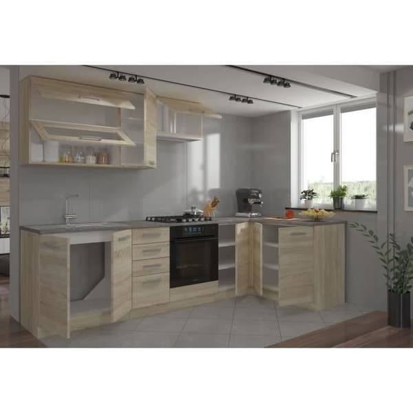 LASSEN Komplett hörnkök 240x165 cm med bänkskiva - Vändbart hörn - Sonoma ekdekor