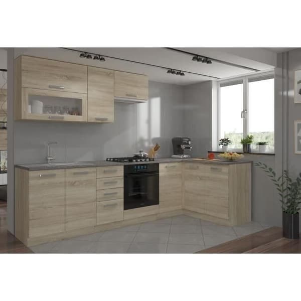 LASSEN Komplett hörnkök 240x165 cm med bänkskiva - Vändbart hörn - Sonoma ekdekor