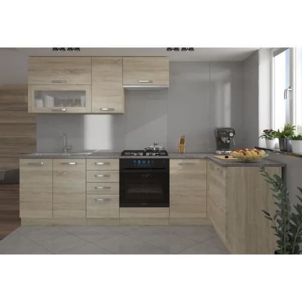 LASSEN Komplett hörnkök 240x165 cm med bänkskiva - Vändbart hörn - Sonoma ekdekor