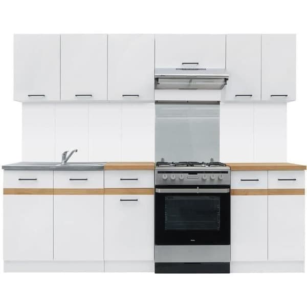 JUNONA Komplett kök 240cm - 7 element - Bänkskiva ingår - Blank vit