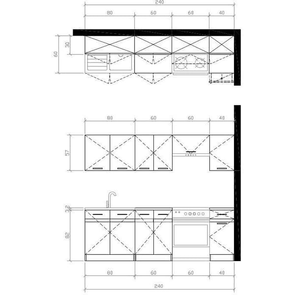 JUNONA Komplett kök 240cm - 7 element - Bänkskiva ingår - Blank vit