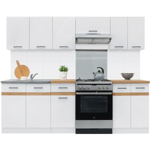 JUNONA Komplett kök 240cm - 7 element - Bänkskiva ingår - Blank vit