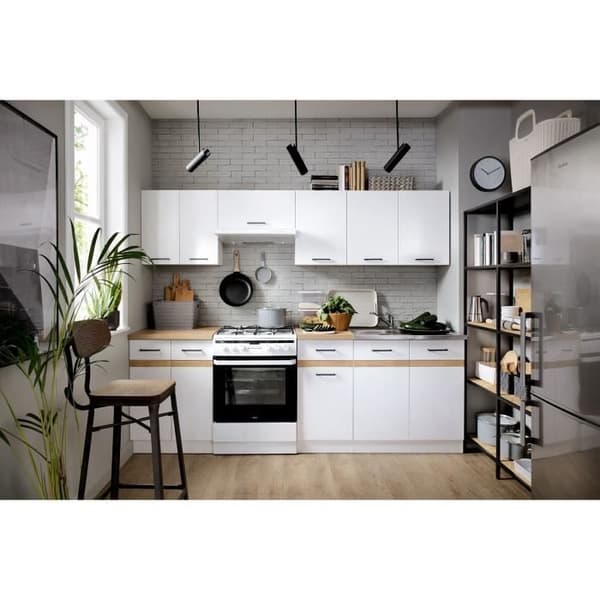 JUNONA Komplett kök 240cm - 7 element - Bänkskiva ingår - Blank vit