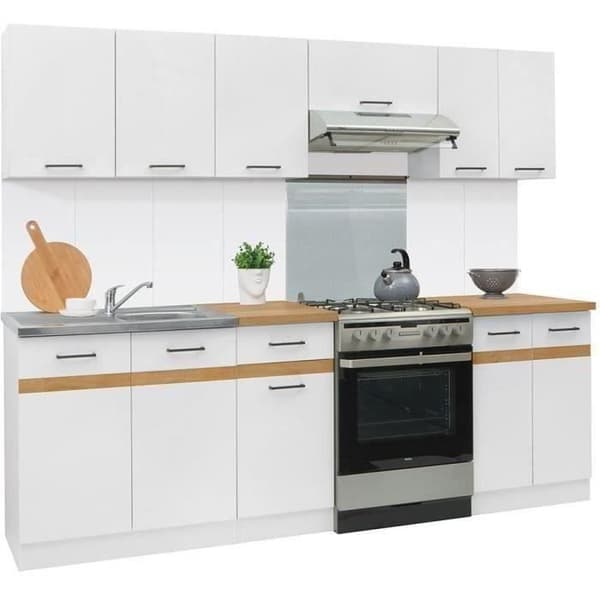 JUNONA Komplett kök 240cm - 7 element - Bänkskiva ingår - Blank vit