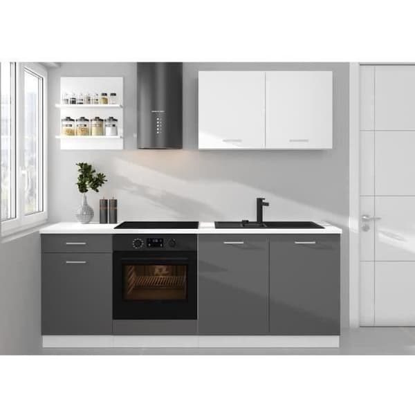PREGO komplett kök - L 210 cm - Grafitgrå dekor - 210 cm bänkskiva ingår