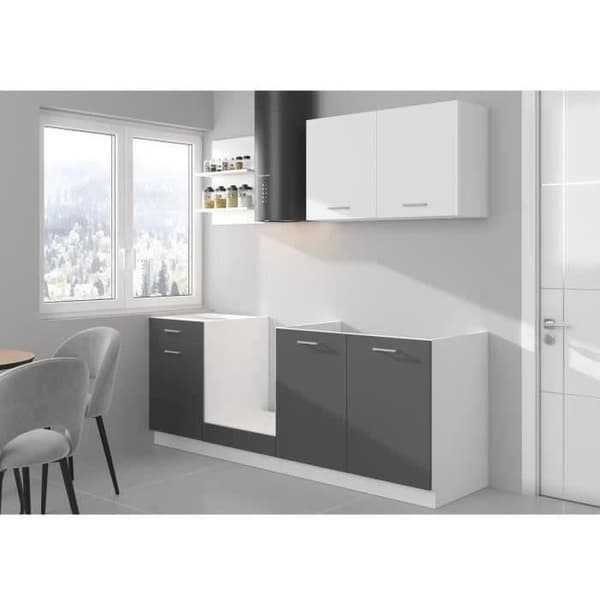 PREGO komplett kök - L 210 cm - Grafitgrå dekor - 210 cm bänkskiva ingår