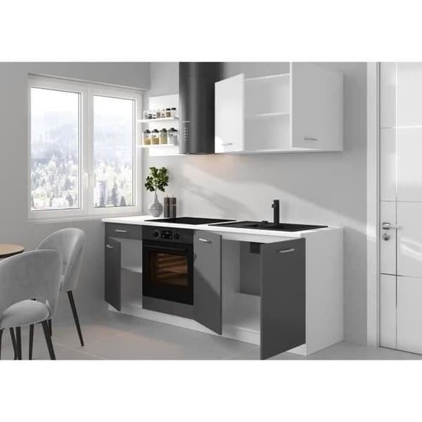 PREGO komplett kök - L 210 cm - Grafitgrå dekor - 210 cm bänkskiva ingår