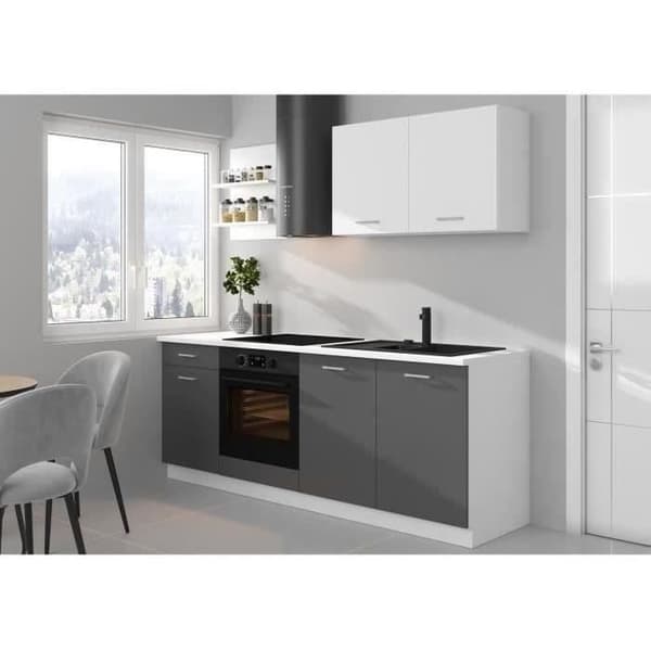 PREGO komplett kök - L 210 cm - Grafitgrå dekor - 210 cm bänkskiva ingår