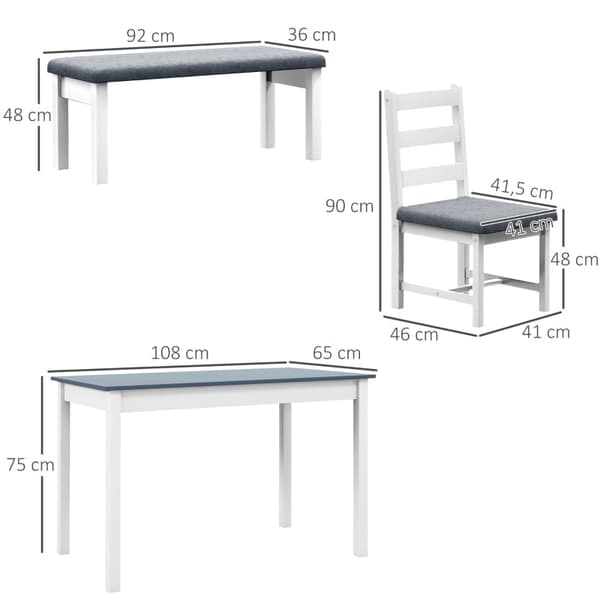 Rootz 4-delat matbordsset - Matsalsmöbler - Platsbesparande matsalsset - Bekväma sittplatser - Enkelt underhåll - 108cm x 65cm x 75cm Bord - 92cm x 36