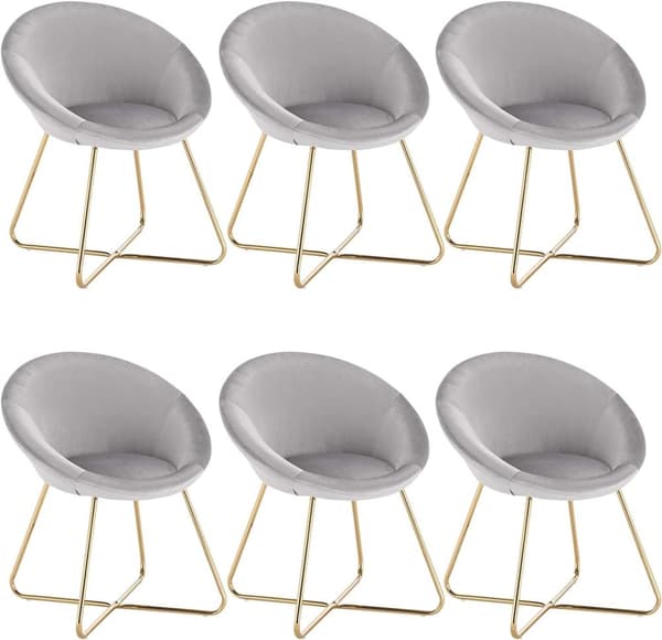Rootz sæt med 6 spisestuestole - Fløjlspolstret - Metalstel - Enestående komfort - Holdbar og stabil - Nem montering - 76 cm x 36 cm x 40 cm