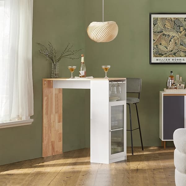 Rootz Barbord - Matbord - Köksbord - MDF & Gummiträ - Vinglashållare - Rymlig förvaring - Enkel montering - 108cm x 105cm x 40cm