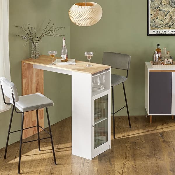 Rootz Barbord - Matbord - Köksbord - MDF & Gummiträ - Vinglashållare - Rymlig förvaring - Enkel montering - 108cm x 105cm x 40cm