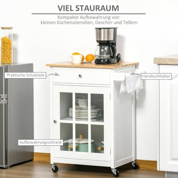 Rootz köksvagn - Rullande köksvagn - Mobil köksö - Mångsidig förvaring - Justerbara hyllor - Lätt rörlighet - 67W x 48D x 86,5H cm - MDF och gummiträ