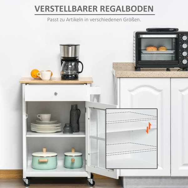 Rootz köksvagn - Rullande köksvagn - Mobil köksö - Mångsidig förvaring - Justerbara hyllor - Lätt rörlighet - 67W x 48D x 86,5H cm - MDF och gummiträ