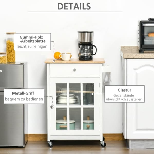 Rootz köksvagn - Rullande köksvagn - Mobil köksö - Mångsidig förvaring - Justerbara hyllor - Lätt rörlighet - 67W x 48D x 86,5H cm - MDF och gummiträ
