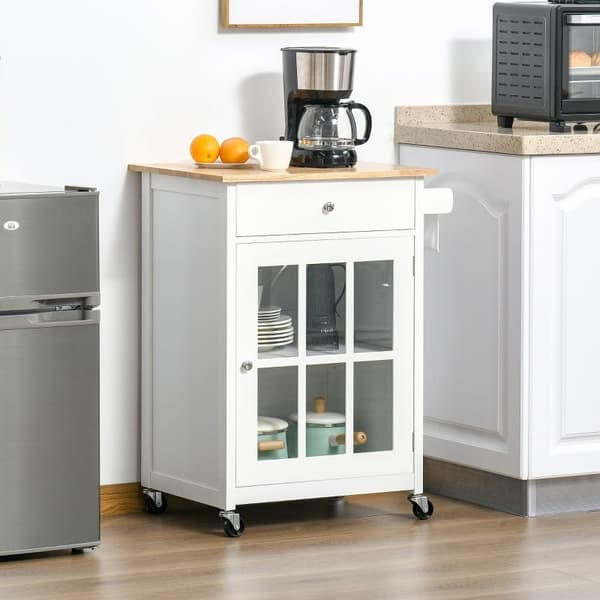 Rootz köksvagn - Rullande köksvagn - Mobil köksö - Mångsidig förvaring - Justerbara hyllor - Lätt rörlighet - 67W x 48D x 86,5H cm - MDF och gummiträ