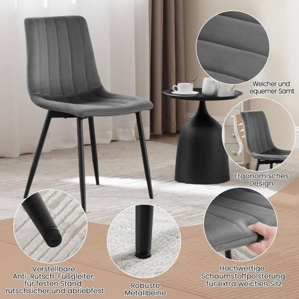 Rootz Velvet spisestuestole - Elegant siddeplads - Komfortable stole - Højdensitetsskum - Ergonomisk design - Justerbare fodglider - 44 cm x 80,5 cm x