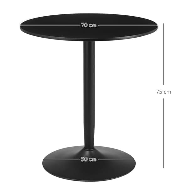Rootzin pyöreä ruokapöytä - Moderni ruokapöytä teräspohjalla - Liukumaton jalkatyyny - Tilaa säästävä - Pieni ruokapöytä - Musta - 70 x 70 x 75 cm