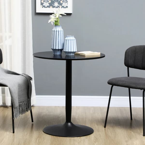 Rootzin pyöreä ruokapöytä - Moderni ruokapöytä teräspohjalla - Liukumaton jalkatyyny - Tilaa säästävä - Pieni ruokapöytä - Musta - 70 x 70 x 75 cm