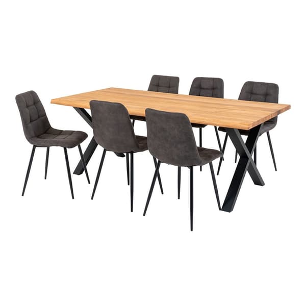 Toulon spisegrupper spisebord 95x200cm natur og 6 Middelfart stol grå.