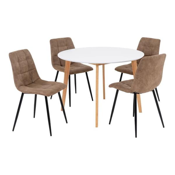 Vojens spisegrupper spisebord Ø105cm Hvit og 4 Middelfart stol brun.