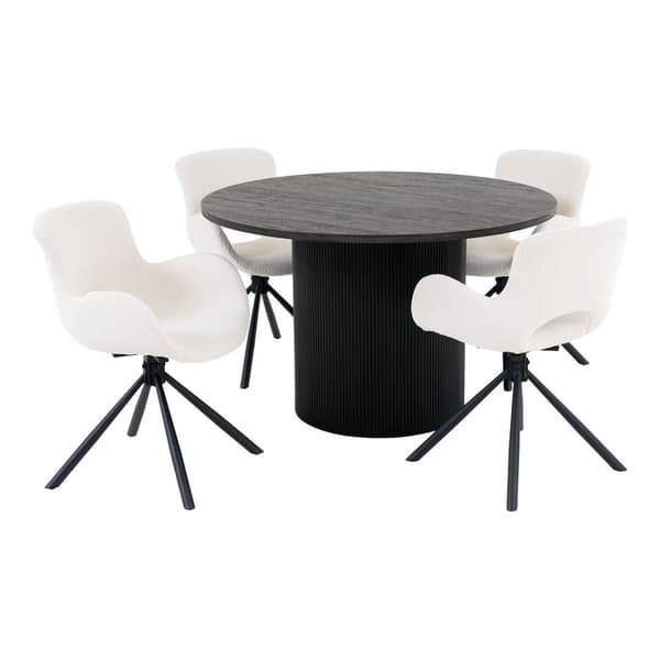 Boavista spisebordssæt spisebord Ø120cm mørkebrun og 4 Amorim stole off-white.
