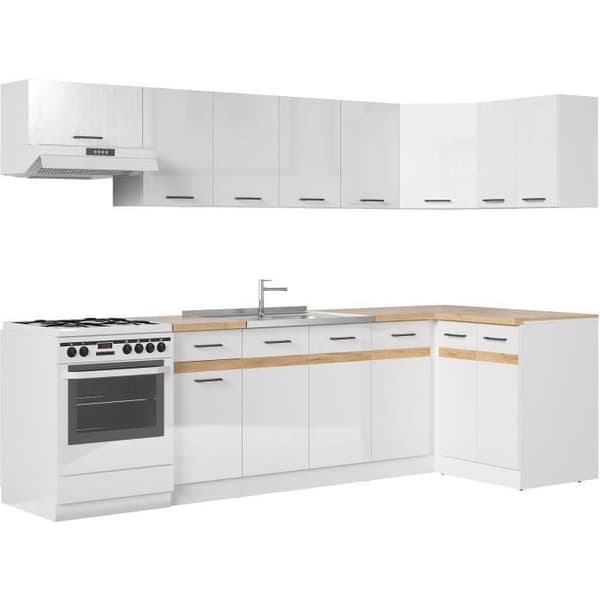 JUNONA Komplett hörnkök 340cm - 10 element - Bänkskiva ingår - Blank vit