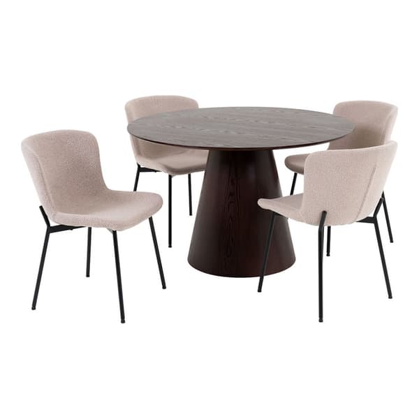 Bolton matgrupp matbord Ø120cm mörkbrun och 4 Maceda stol beige.