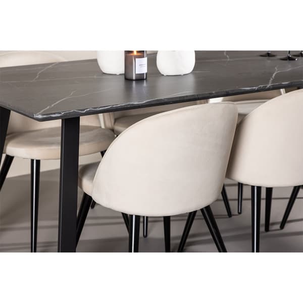 Malaga spisegrupper spisebord  90x200cm mørk grå og 6 Skagen stol velour beige.