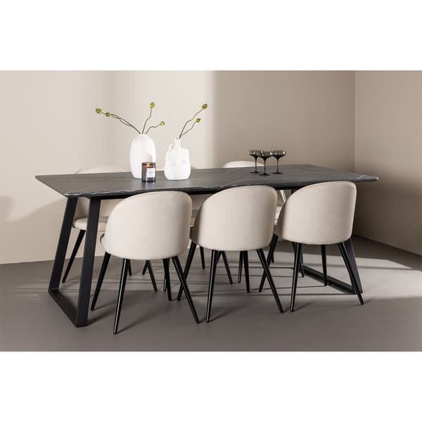 Malaga spisegrupper spisebord  90x200cm mørk grå og 6 Skagen stol velour beige.