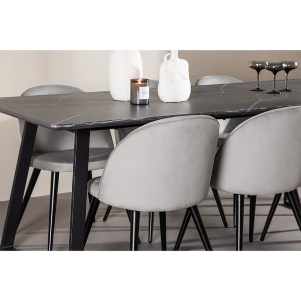 Malaga spisegrupper spisebord  90x200cm mørk grå og 6 Skagen stol velour grå.