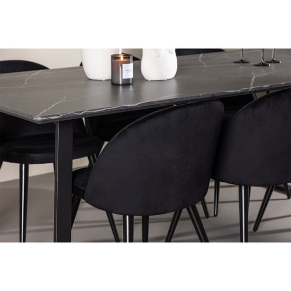 Malaga spisegrupper spisebord  90x200cm mørk grå og 6 Skagen stol velour svart.