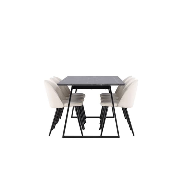Malaga spisegrupper spisebord  90x200cm mørk grå og 6 Skagen stol fløyel beige.