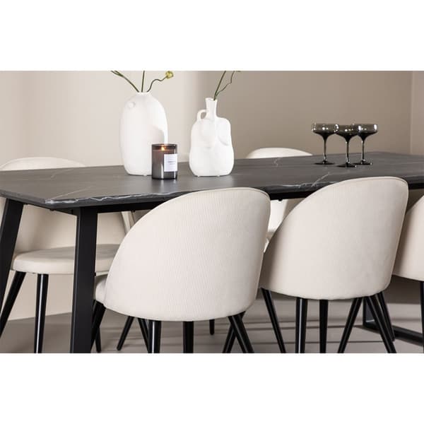 Malaga spisegrupper spisebord  90x200cm mørk grå og 6 Skagen stol fløyel beige.