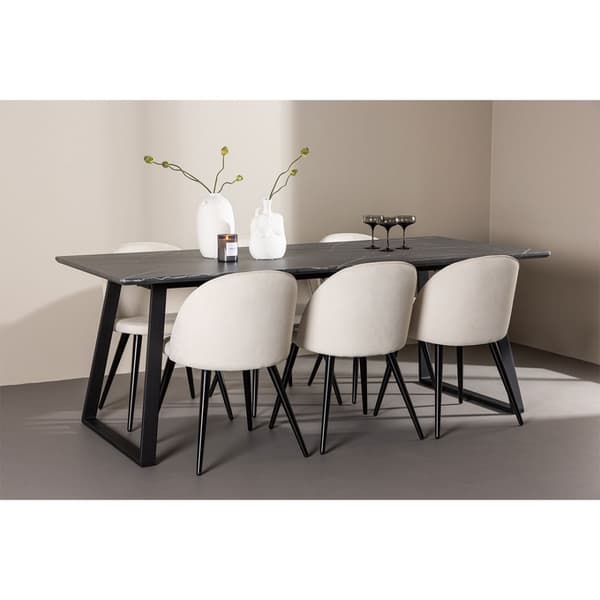 Malaga spisegrupper spisebord  90x200cm mørk grå og 6 Skagen stol fløyel beige.