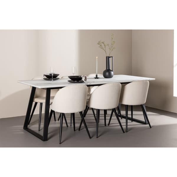 Malaga spisegrupper spisebord  90x200cm hvit og 6 Skagen stol velour beige.
