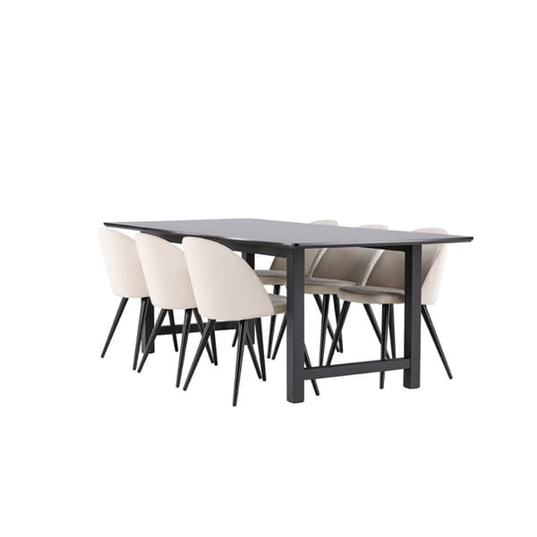 Oslo spisegrupper spisebord 100x220cm svart og 6 Skagen stol velour beige.